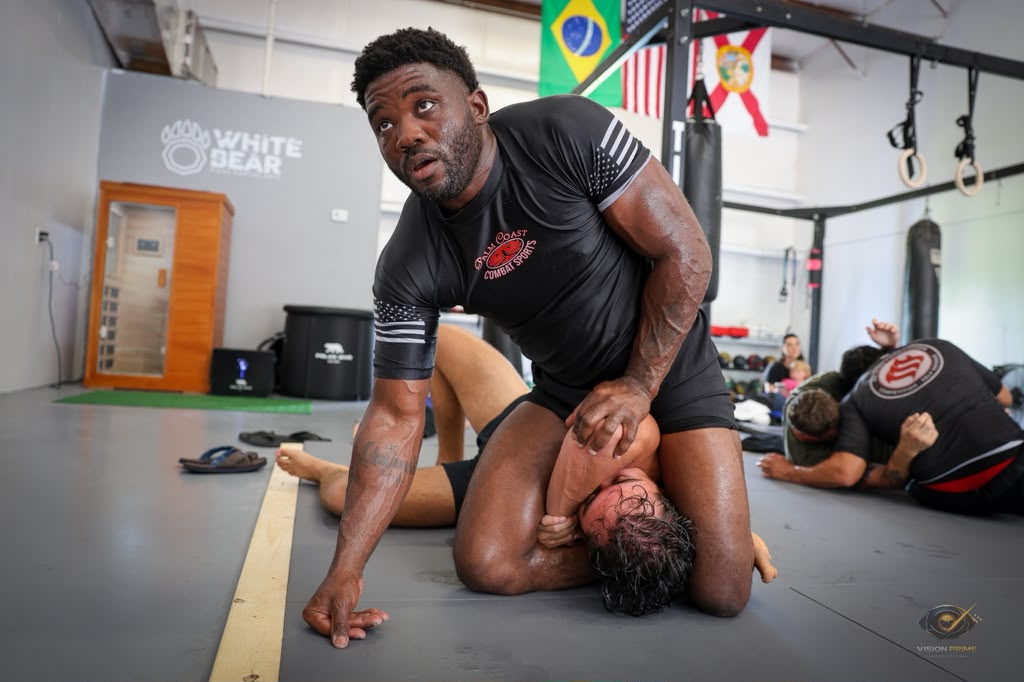 Live grappling training at White Bear MMA, with sauna and cold plunge in the background
